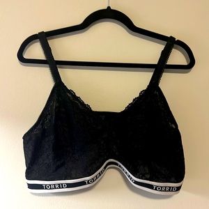 Black Lace Unlined Bralette with Band Logo